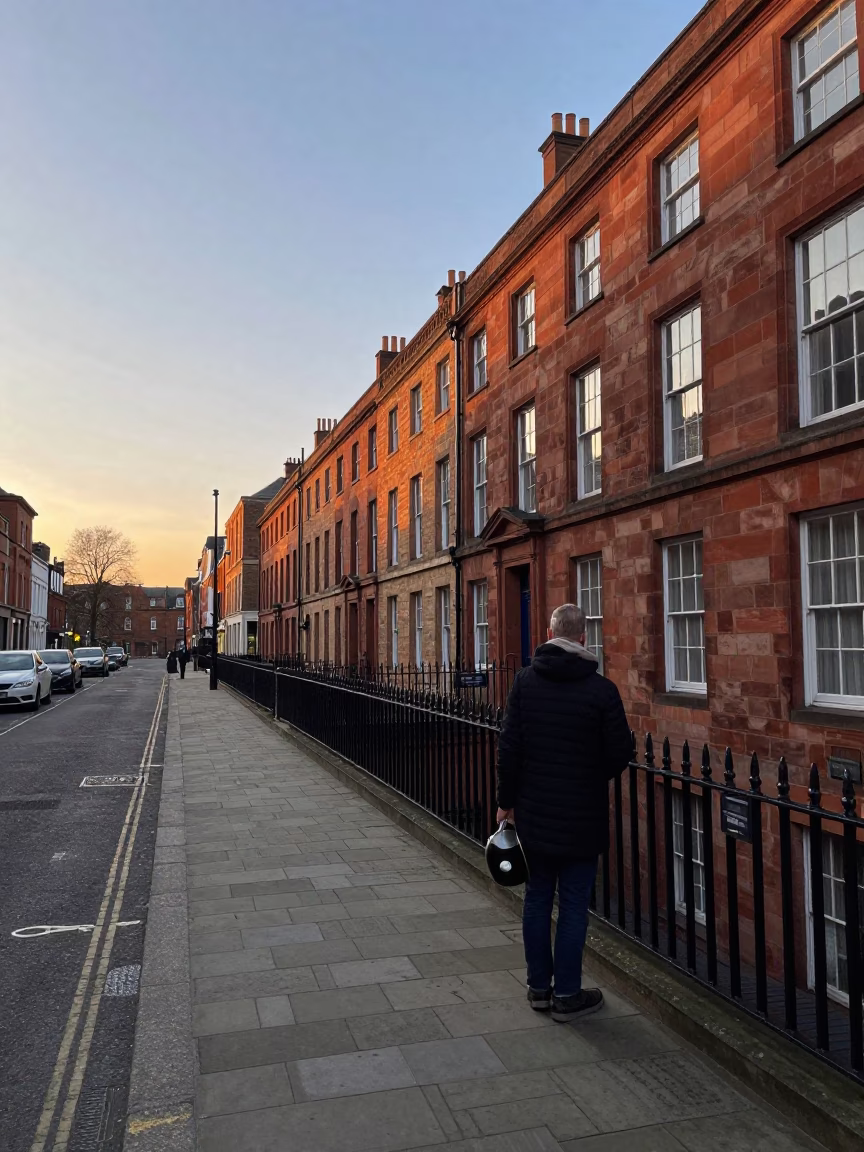 Early Morning Bristol Street Scene with Watering Jug and Wicker Basket Before Sunrise in in Bristol, United Kingdom
