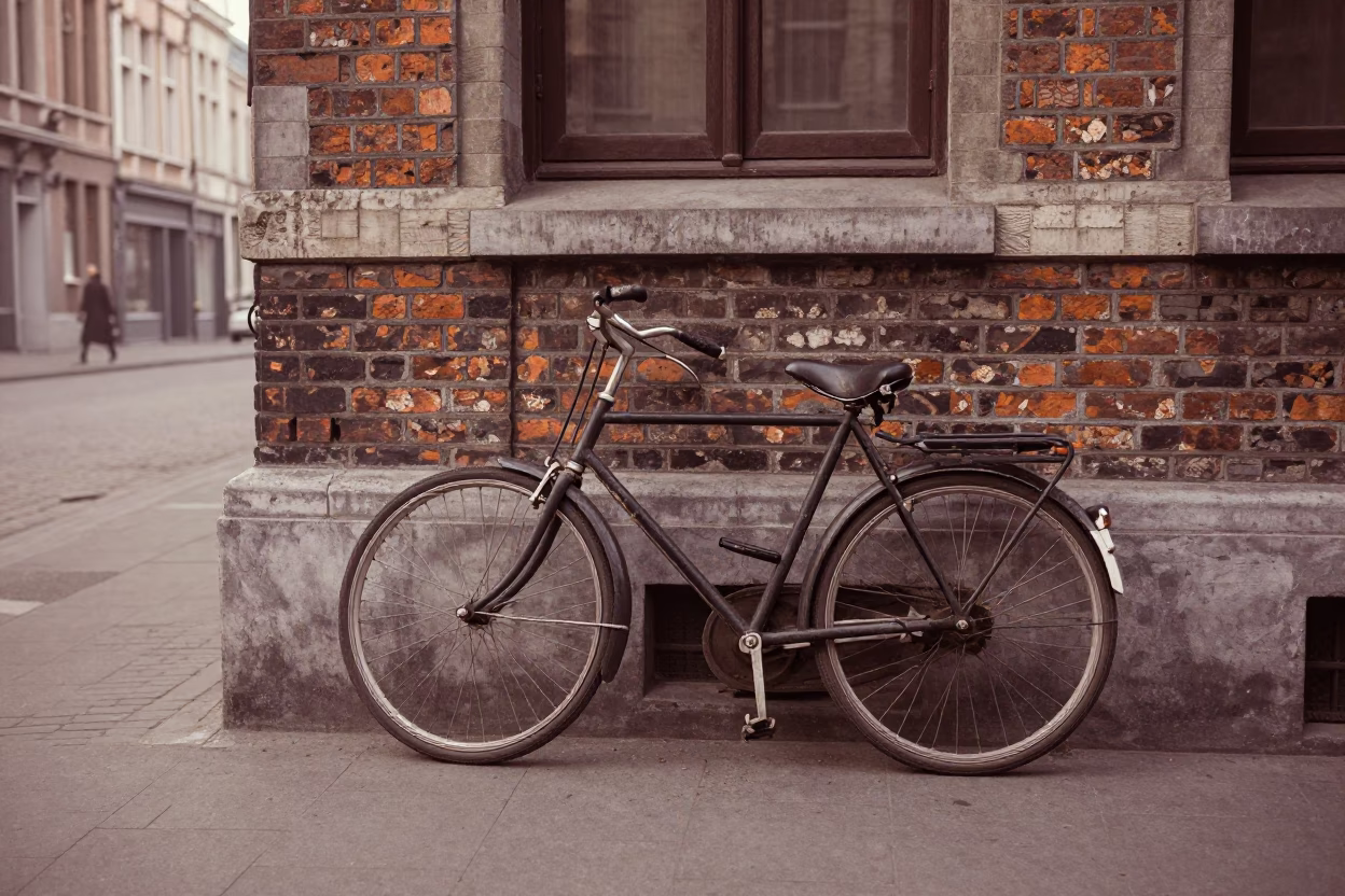 Early Morning Brussels Street Scene with Vintage 1970s Details and Local Life in in Brussels, Belgium