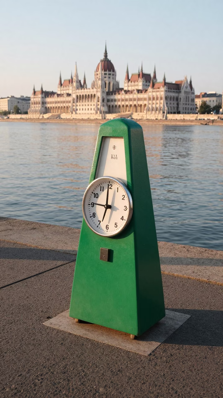 Early Morning Budapest Metronome in Action Near Danube River with Monorail View in in Budapest, Hungary
