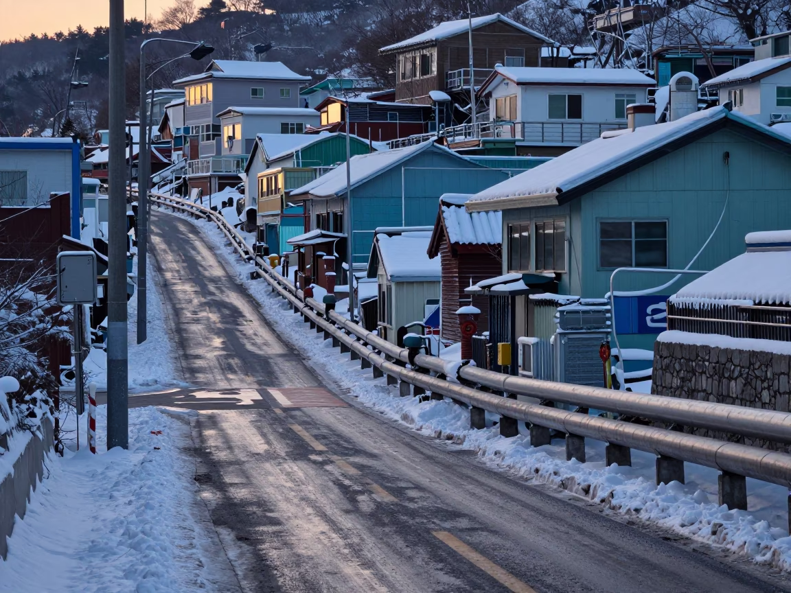 Early Morning Busan Street Scene with District Heating Pipes and Quiet Pre-Dawn Atmosphere in in Busan, South Korea