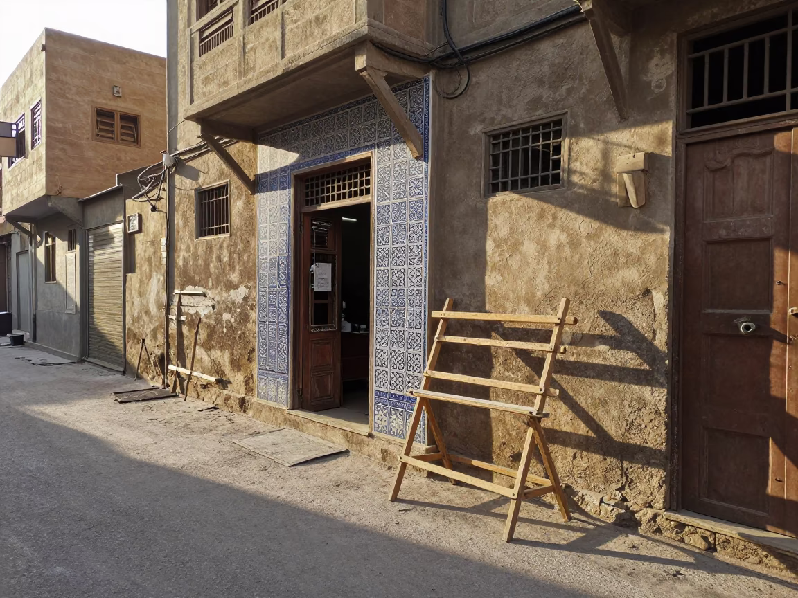 Early Morning Cairo Street Scene with Ceramic Tiles and Local Life in in Cairo, Egypt