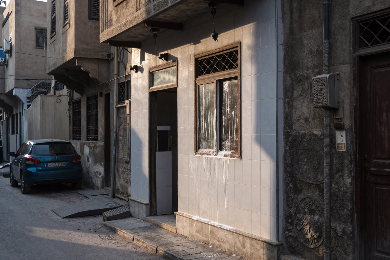 Early Morning Cairo Street Scene with Soap Streaks and Local Commerce in in Cairo, Egypt