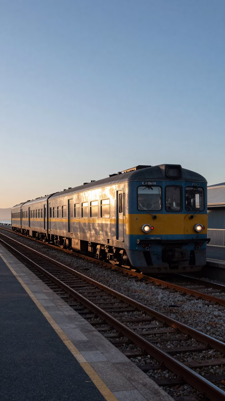 Early Morning Cape Town Commuter Train Platform Scene Before Sunrise in in Cape Town, South Africa
