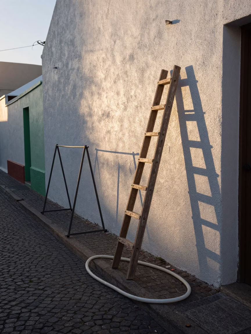 Early Morning Cape Town Street Scene with Drying Rack and Garden Hose in in Cape Town, South Africa
