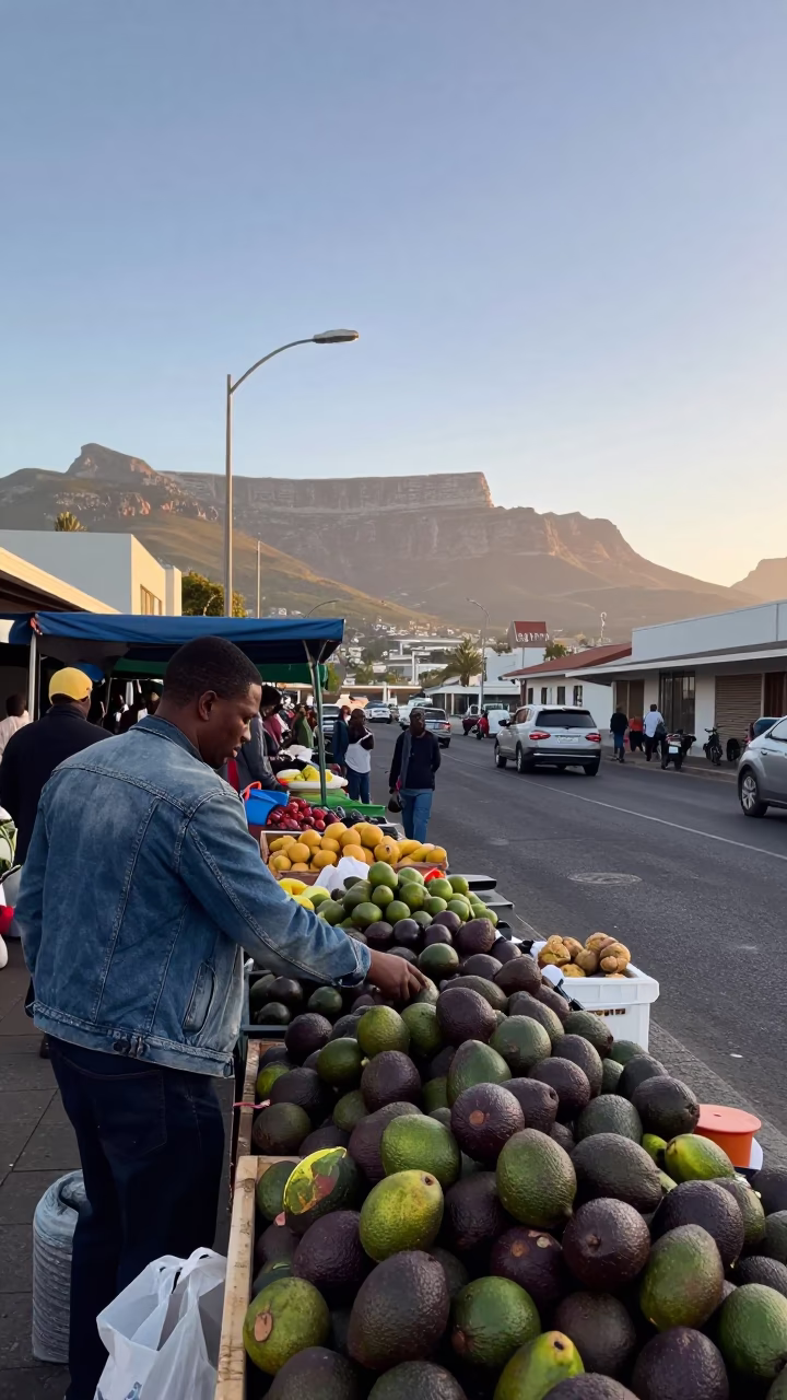 Early Morning Cape Town Street Scene with Local Market Activity and Urban Details in in Cape Town, South Africa