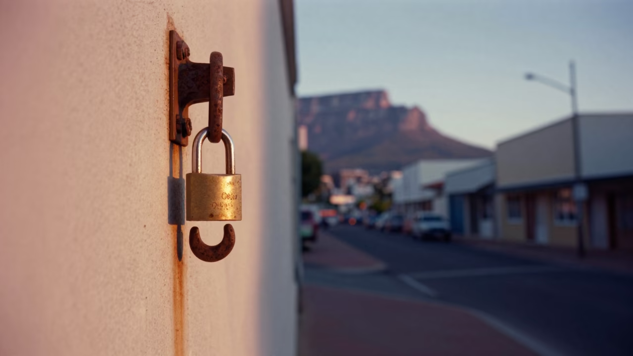 Early Morning Cape Town Street Scene with Padlock and Wall Hook in in Cape Town, South Africa
