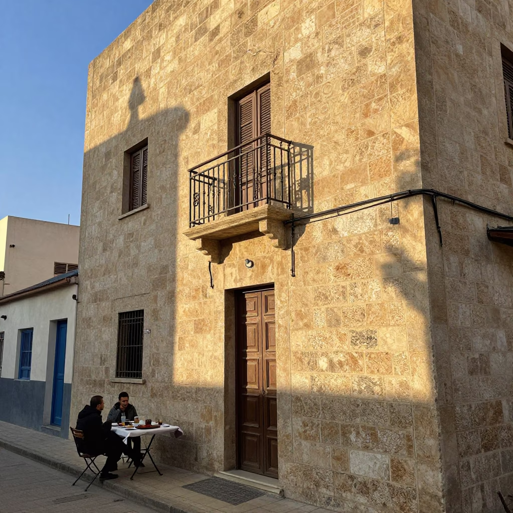 Early Morning Casablanca Street Scene with Local Breakfast and Traditional Architecture in in Casablanca, Morocco