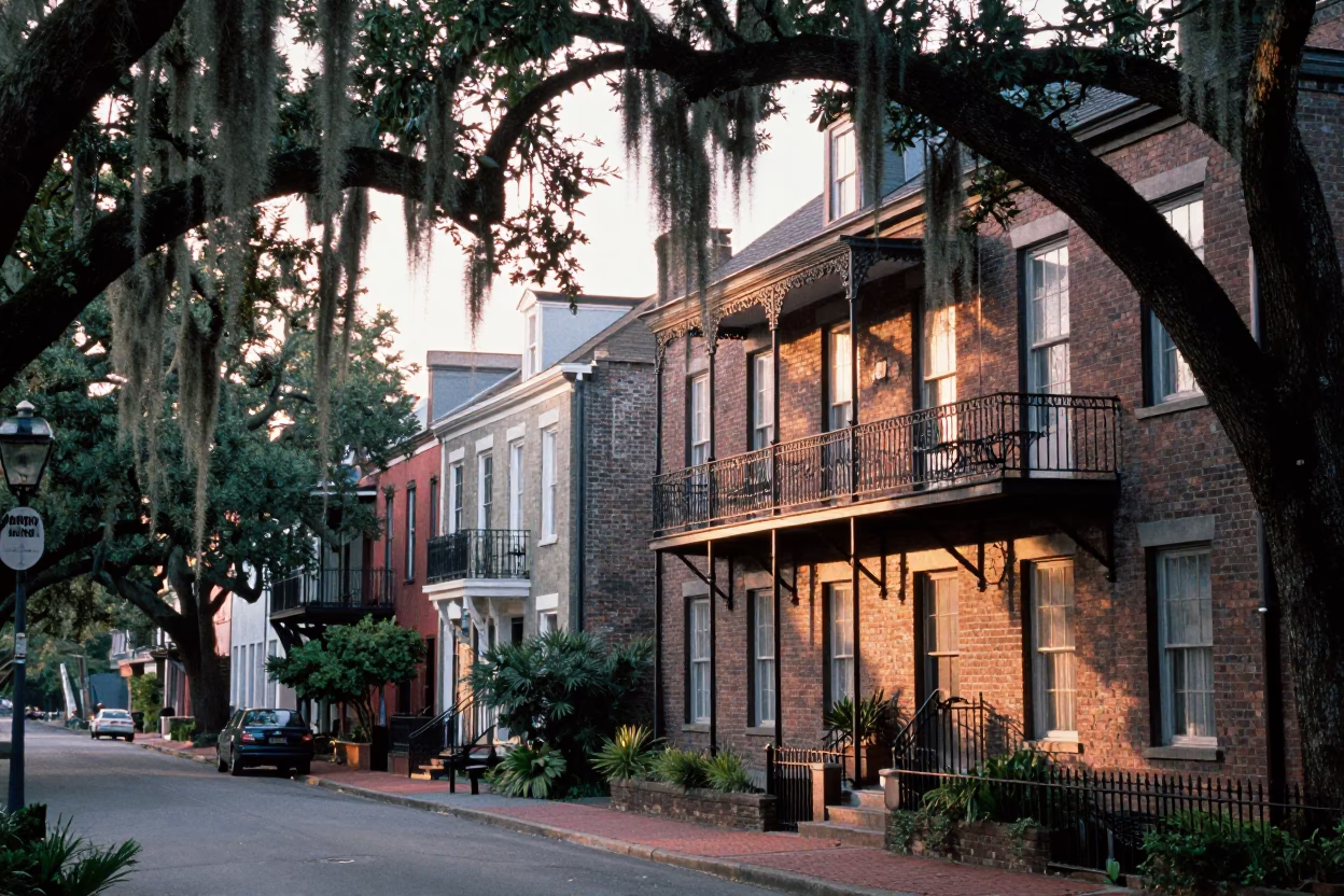 Early Morning Charleston Street Scene with Historic Architecture and Local Breakfast Culture in in Charleston, South Carolina, United States