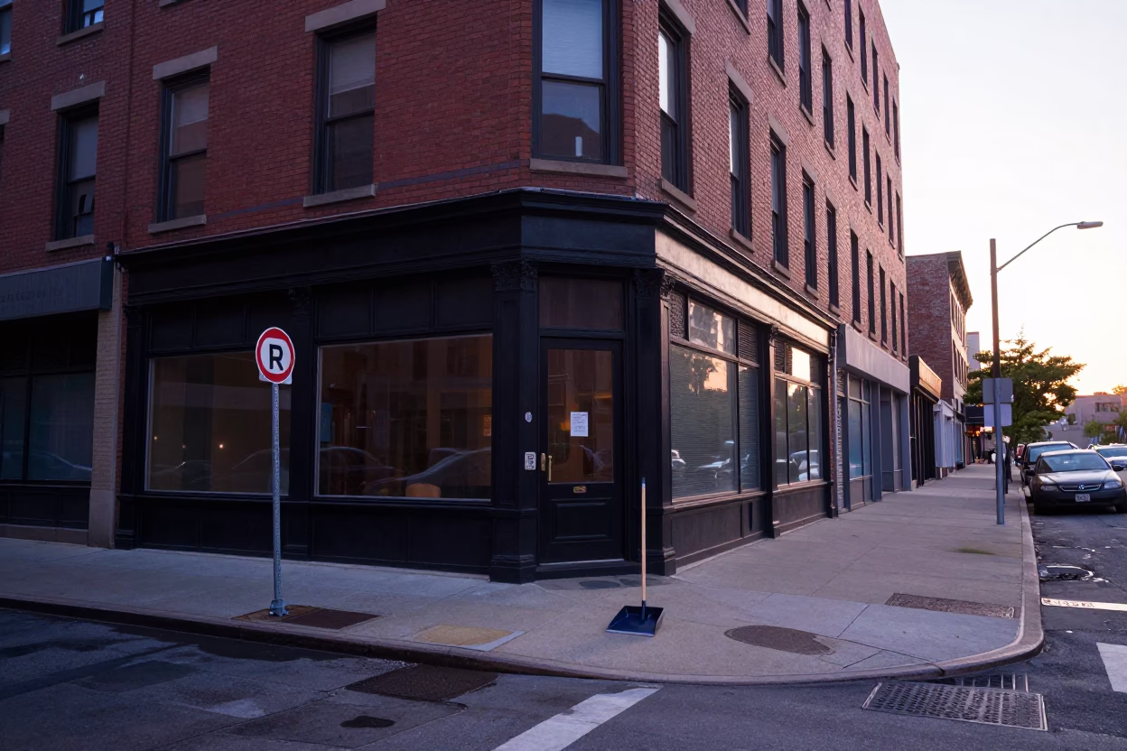 Early Morning Chicago Street Scene with Dustpan and Urban Morning Light in in Chicago, Illinois, United States