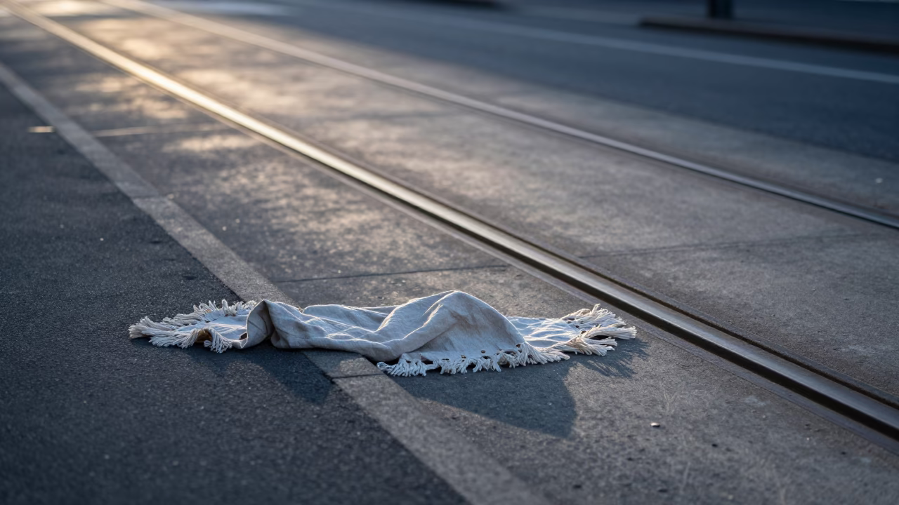 Early Morning Christchurch New Zealand Tram Tracks and Linen Fringe Detail in in Christchurch, New Zealand