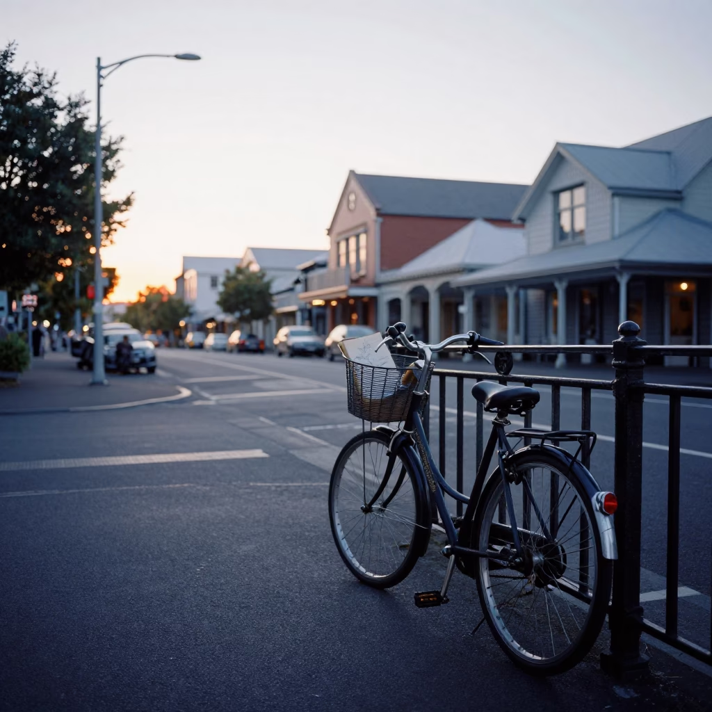 Early Morning Christchurch Street Scene Before Sunrise with Vintage 1970s Details in in Christchurch, New Zealand