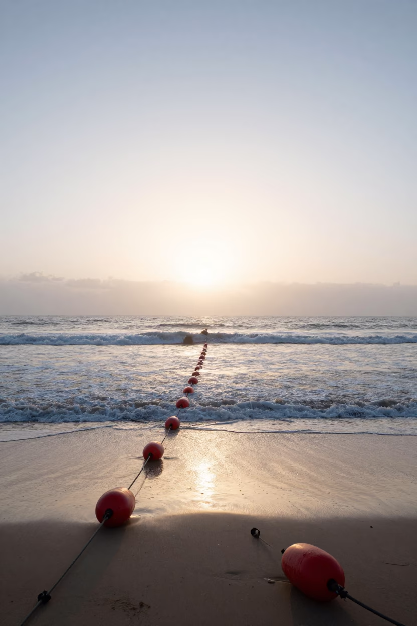 Early Morning Coastal Horizon of Casablanca Morocco with Fishing Floats in in Casablanca, Morocco