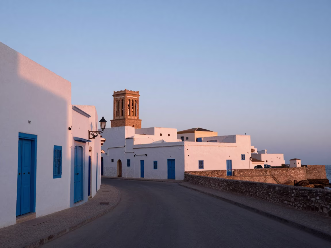 Early Morning Coastal Street Scene in Essaouira Morocco Before Dawn in in Essaouira, Morocco
