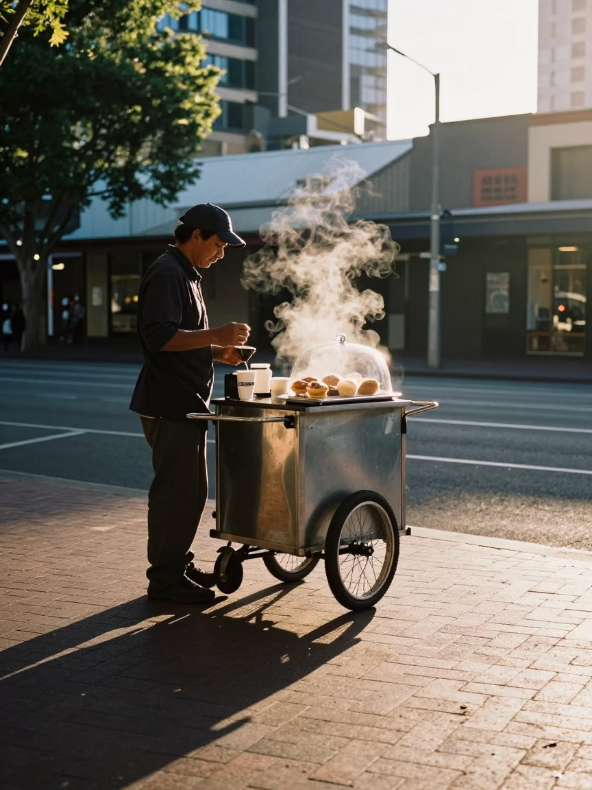 Early Morning Coffee Cart Scene in Melbourne Victoria Australia in in Melbourne, Victoria, Australia