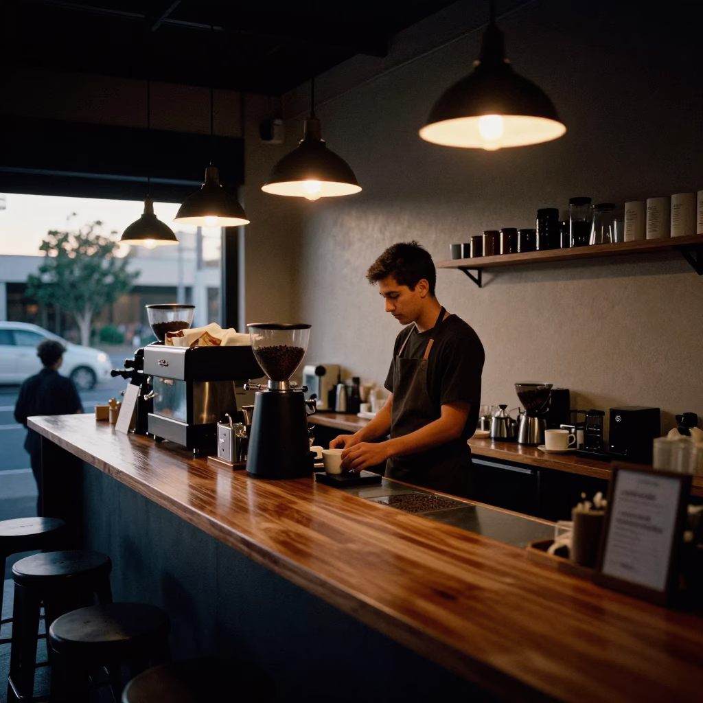 Early Morning Coffee Shop Scene in Melbourne Victoria Before Dawn in in Melbourne, Victoria, Australia