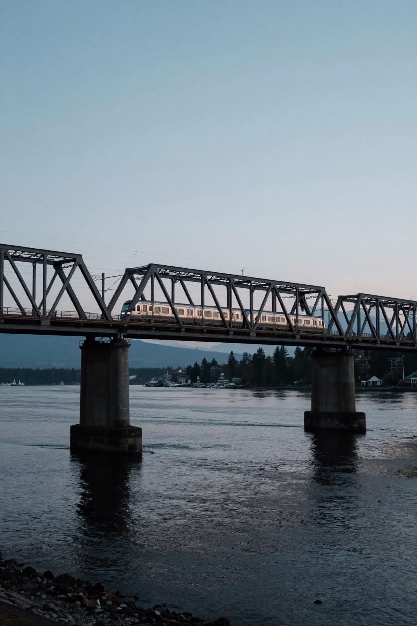 Early Morning Commuter Train Crossing Burrard Bridge in Vancouver British Columbia in in Vancouver, British Columbia, Canada