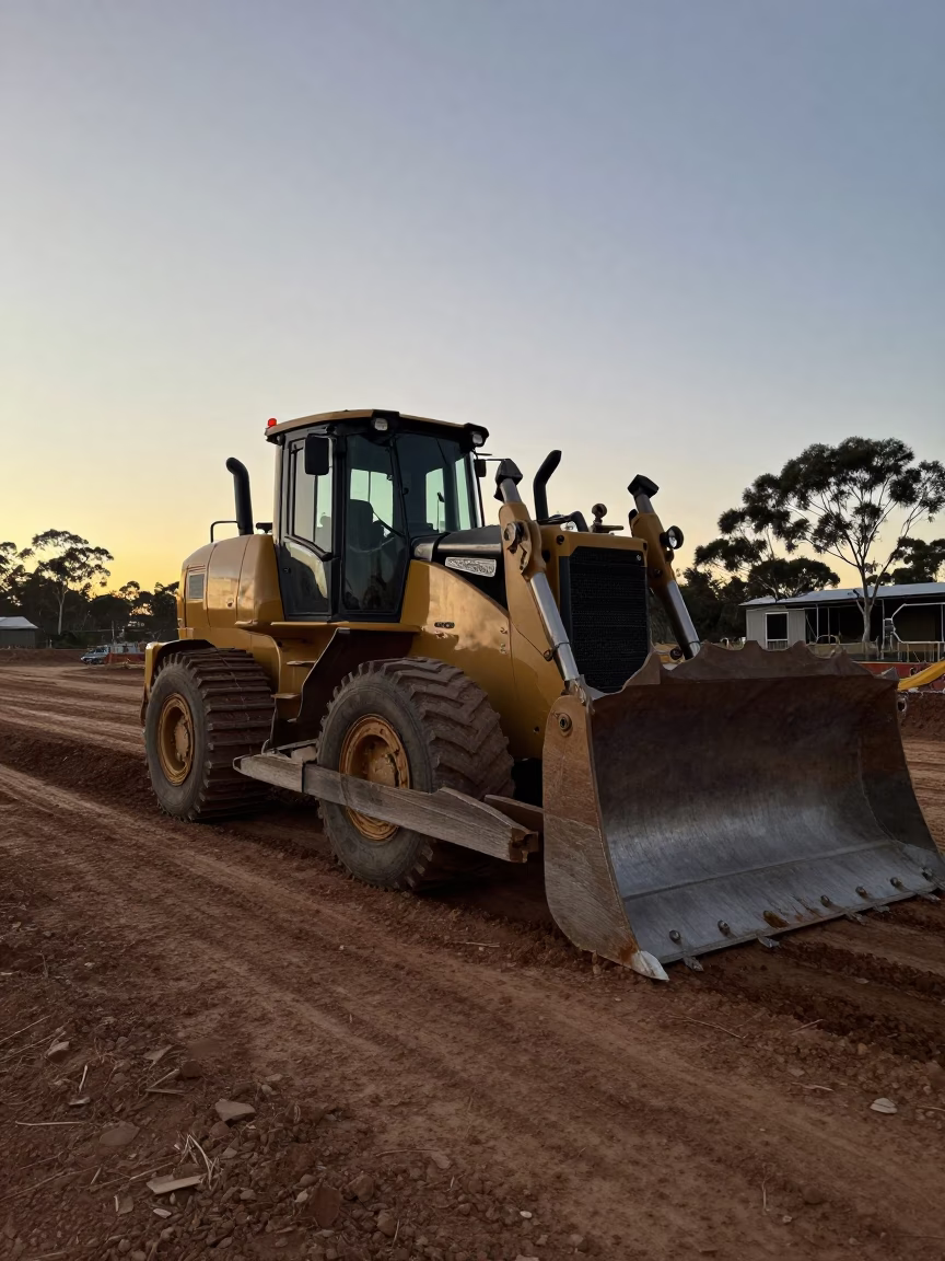 Early Morning Construction Activity in Adelaide South Australia Before Sunrise in in Adelaide, South Australia, Australia