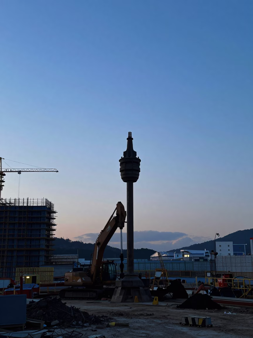 Early Morning Construction Activity in Busan South Korea Before Dawn in in Busan, South Korea