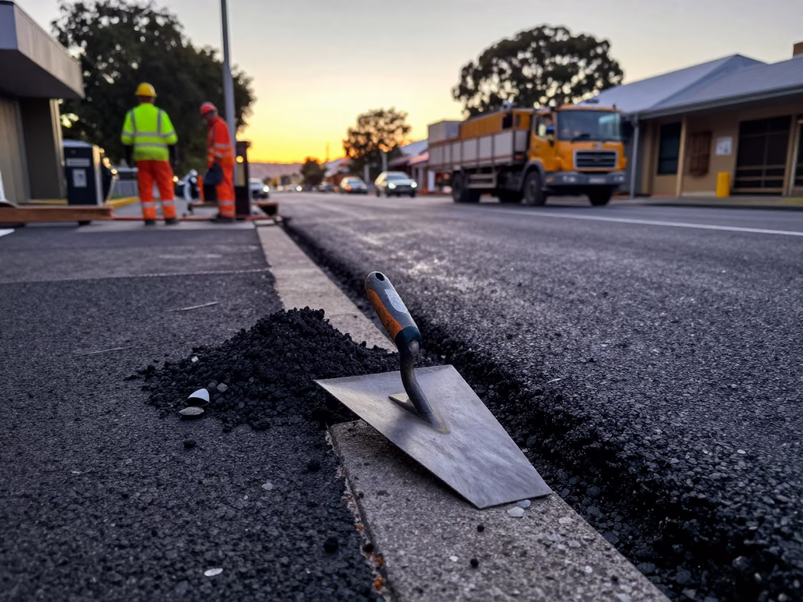 Early Morning Construction Scene in Hobart Tasmania with Trowel and Plumb Bob Tools in in Hobart, Tasmania, Australia