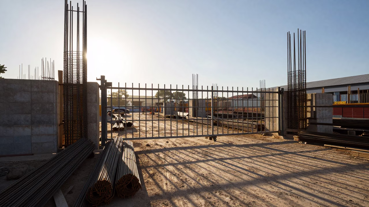 Early Morning Construction Site in Cape Town South Africa with Rebar Bundles in in Cape Town, South Africa