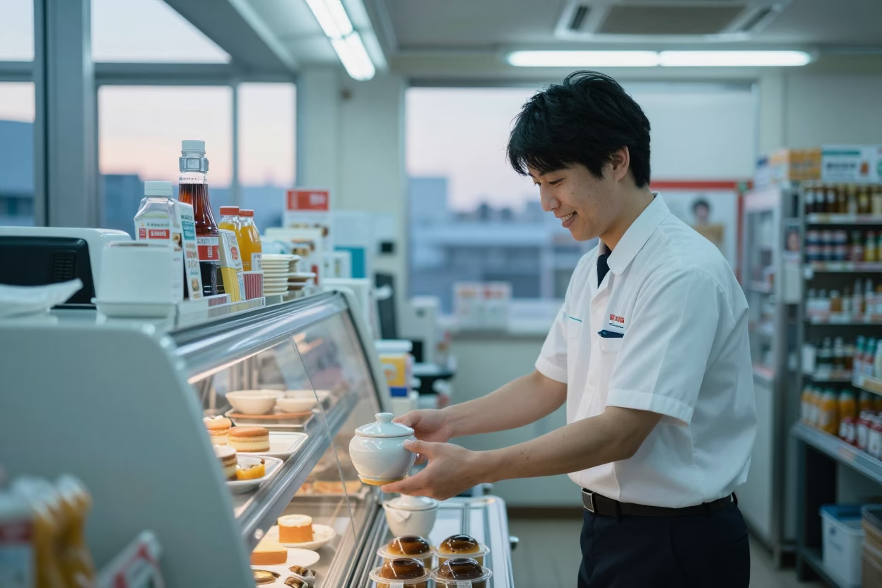 Early Morning Convenience Store Breakfast in Tokyo Before Sunrise in in Tokyo, Japan