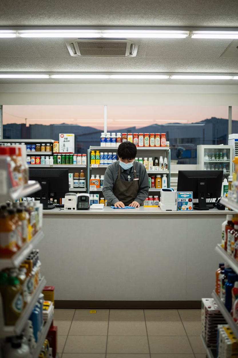 Early Morning Convenience Store Counter in Fukuoka Japan Before Dawn in in Fukuoka, Japan