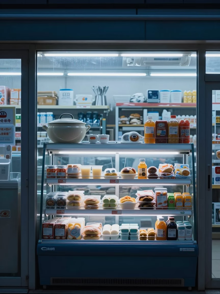 Early Morning Convenience Store Display in Seoul Korea Dawn Light in in Seoul, South Korea