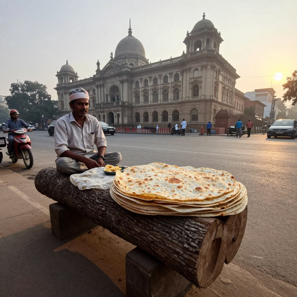 Early Morning Delhi Street Scene with Vendor and Local Life in in Delhi, India