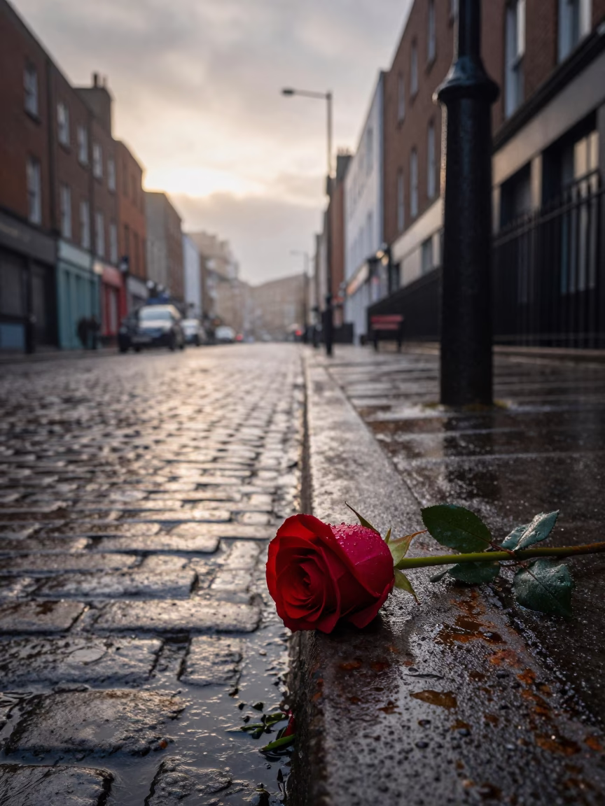 Early Morning Dublin Street Scene with Condensation and Urban Details in in Dublin, Ireland