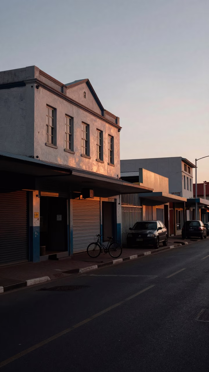 Early Morning Durban Street Scene with Bicycle and Urban Architecture in in Durban, South Africa
