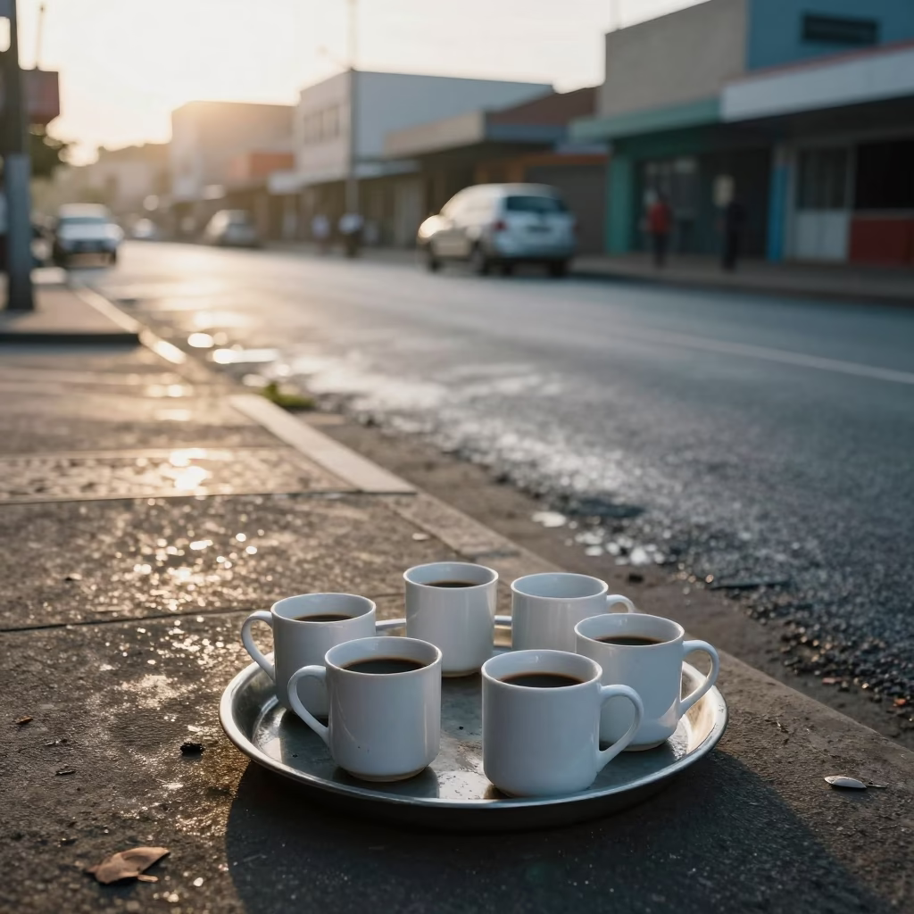 Early Morning Durban Street Scene with Coffee Mugs and Glass Jar in in Durban, South Africa