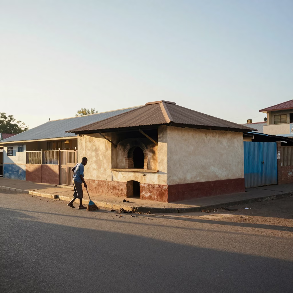 Early Morning Durban Street Scene with Traditional Bread Oven and Hand Broom in in Durban, South Africa