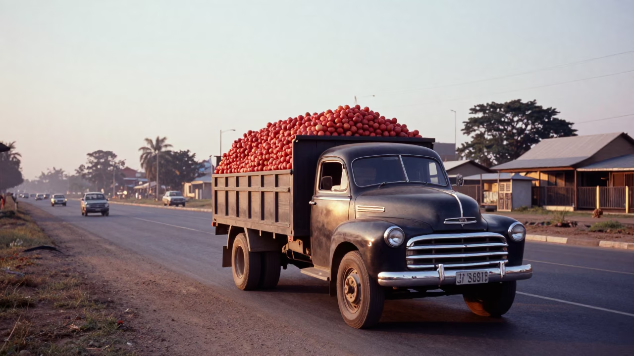 Early Morning Durban Street Scene with Truck Laden with Watermelons on Highway in in Durban, South Africa