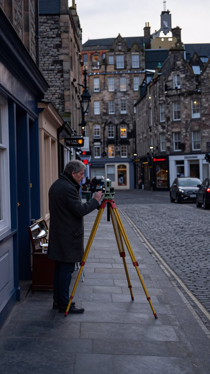 Early Morning Edinburgh Street Scene with Antiques and Local Life in in Edinburgh, United Kingdom