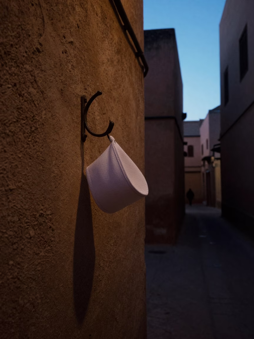 Early Morning Fez Morocco Alleyway Before Dawn with Coat Hook and Rusty Pitcher in in Fez, Morocco