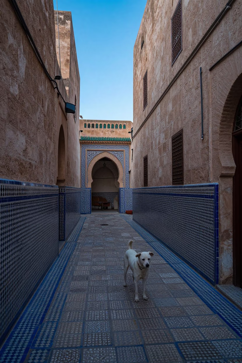 Early Morning Fez Morocco Nautical Dawn Ceramic Tile Alleyway Scene in in Fez, Morocco