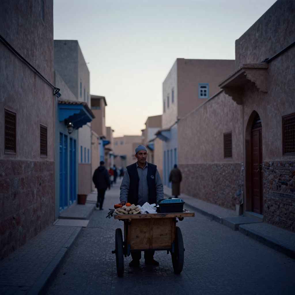 Early Morning Fez Morocco Street Scene Before Dawn with Local Commerce in in Fez, Morocco
