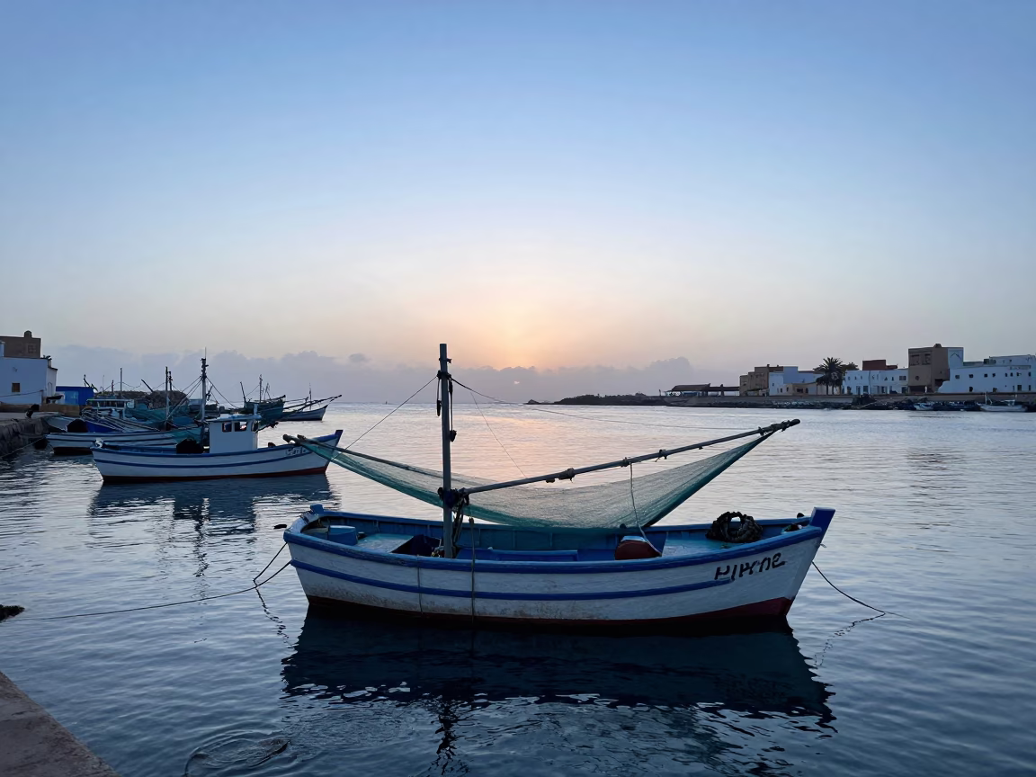 Early Morning Fishing Fleet in Essaouira Morocco Harbor Before Sunrise in in Essaouira, Morocco