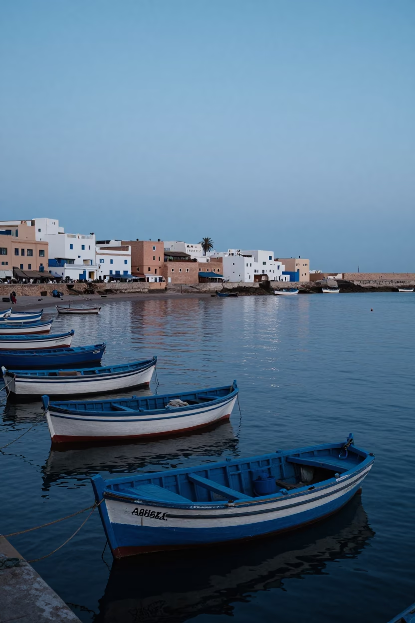 Early Morning Fishing Harbor Scene in Essaouira Morocco Before Dawn in in Essaouira, Morocco