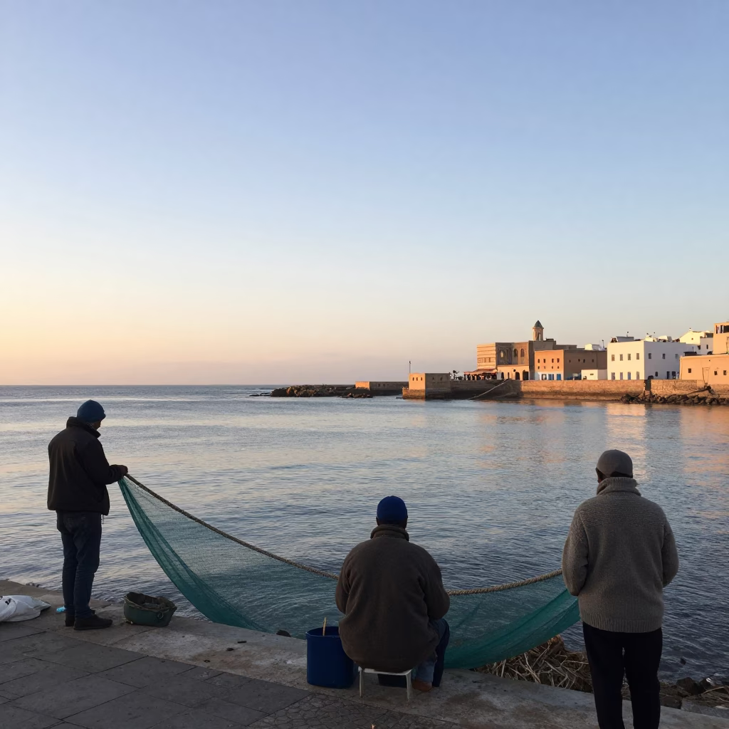 Early Morning Fishing Nets in Essaouira Morocco Before Sunrise in in Essaouira, Morocco