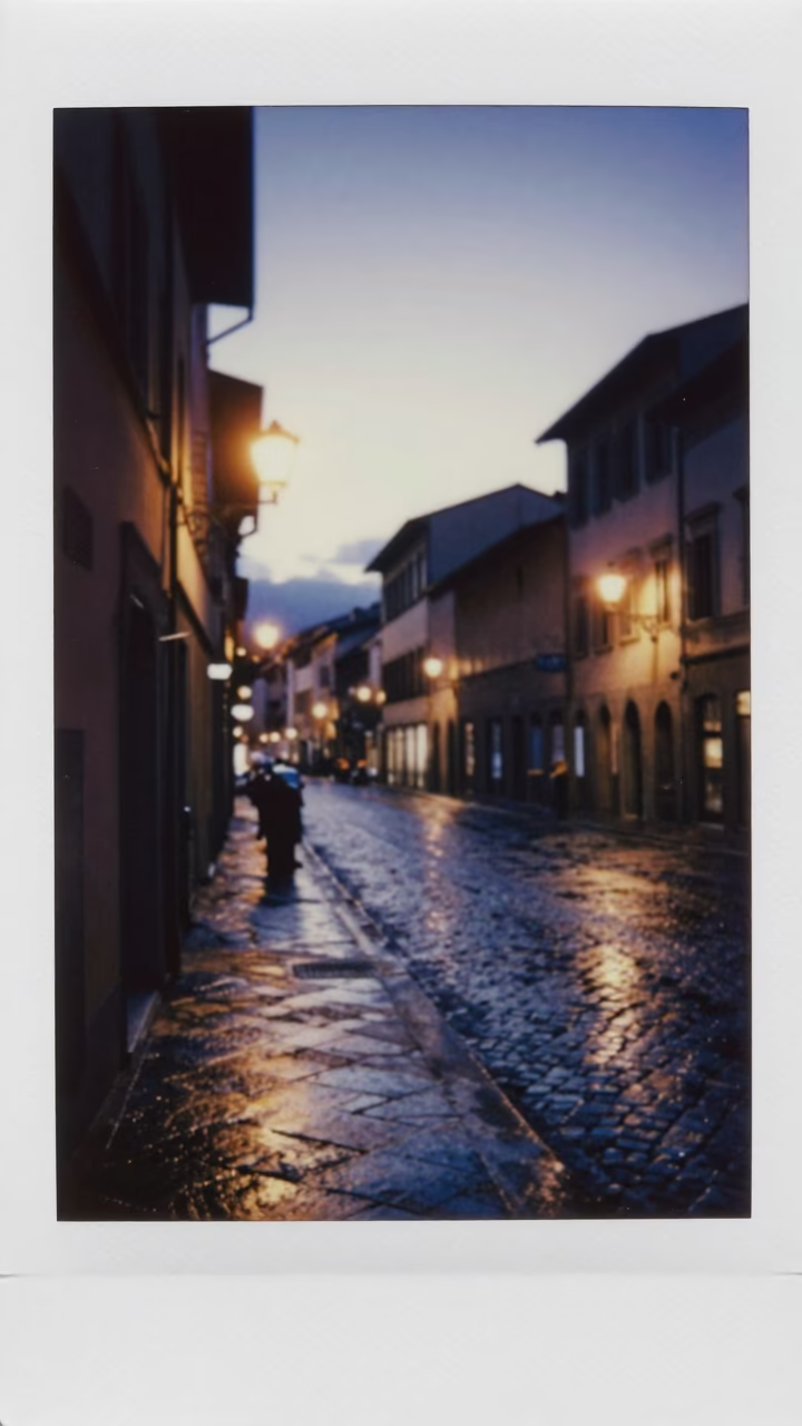 Early Morning Florence Italy Street Scene Before Dawn with Local Breakfast Items in in Florence, Italy