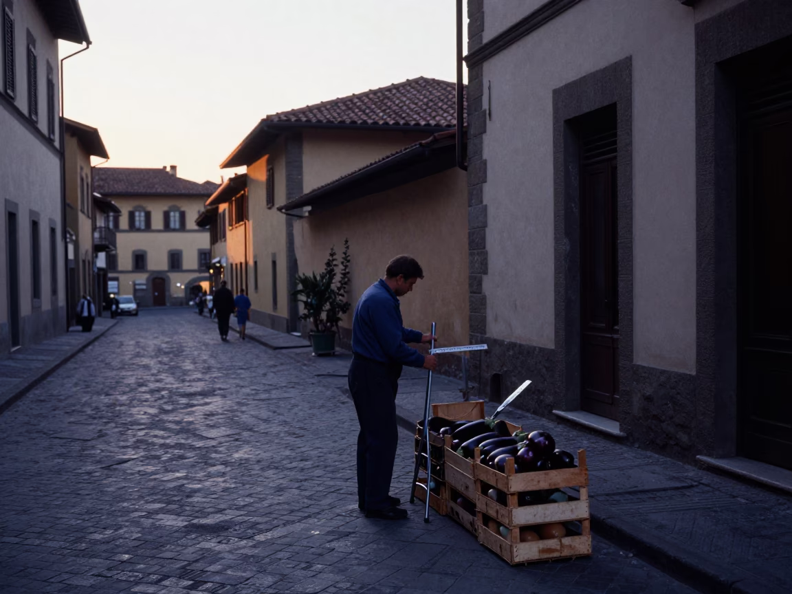Early Morning Florence Italy Street Scene Before Sunrise with Local Market Activity in in Florence, Italy