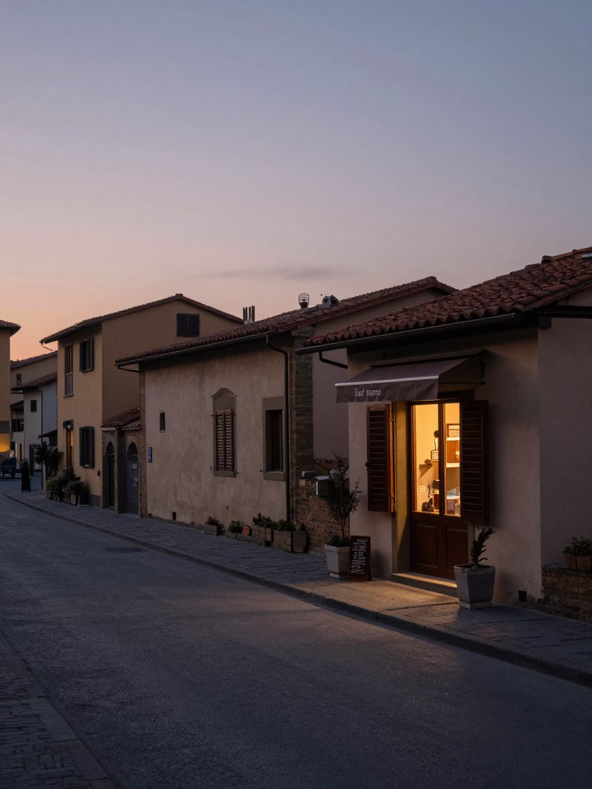 Early Morning Florence Italy Street Scene with Antique Ledger and Brass Rail Before Dawn in in Florence, Italy