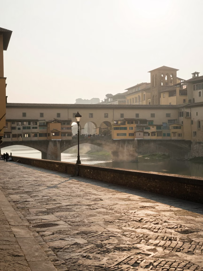 Early Morning Florence Italy Street Scene with Steam Haze and Local Morning Routine in in Florence, Italy