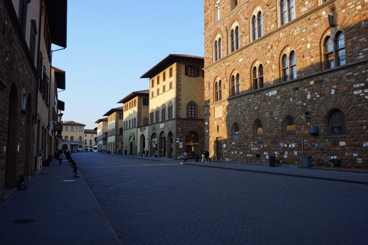 Early Morning Florence Italy Street Scene with Stone Architecture and Quiet Atmosphere in in Florence, Italy