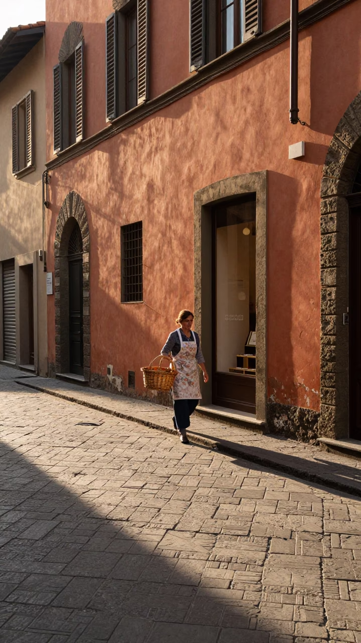 Early Morning Florence Street Scene with Vintage Details and Local Life in in Florence, Italy