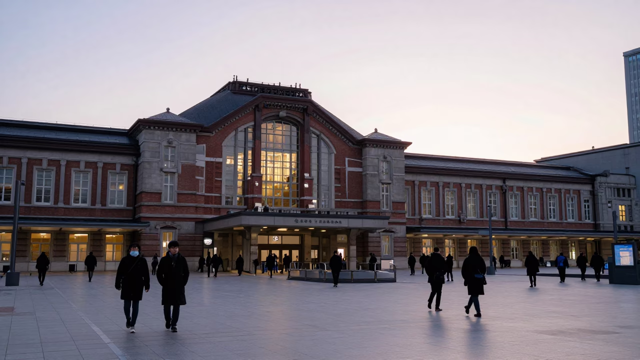 Early Morning Glass and Steel Train Station in Sapporo Japan with Commuters in in Sapporo, Japan