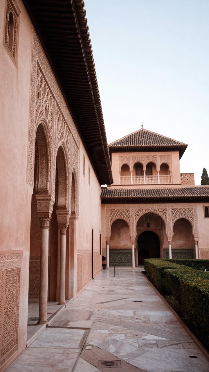 Early Morning Granada Spain Alhambra Palace Walls and Historic Stone Architecture in in Granada, Spain