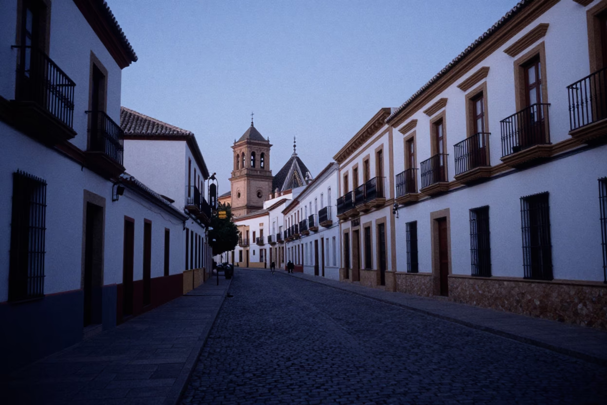 Early Morning Granada Spain Street Scene Before Dawn with Local Market Activity in in Granada, Spain