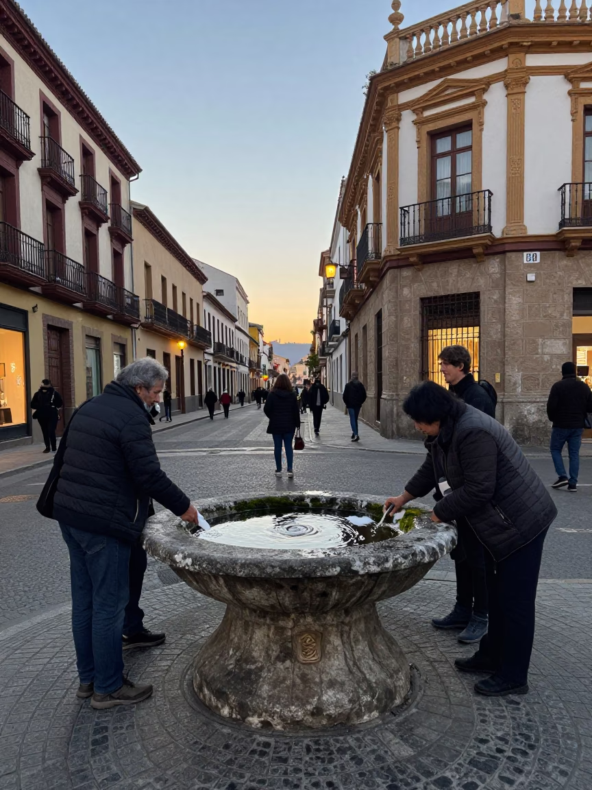 Early Morning Granada Spain Street Scene with Moss and Soap Residue Details in in Granada, Spain